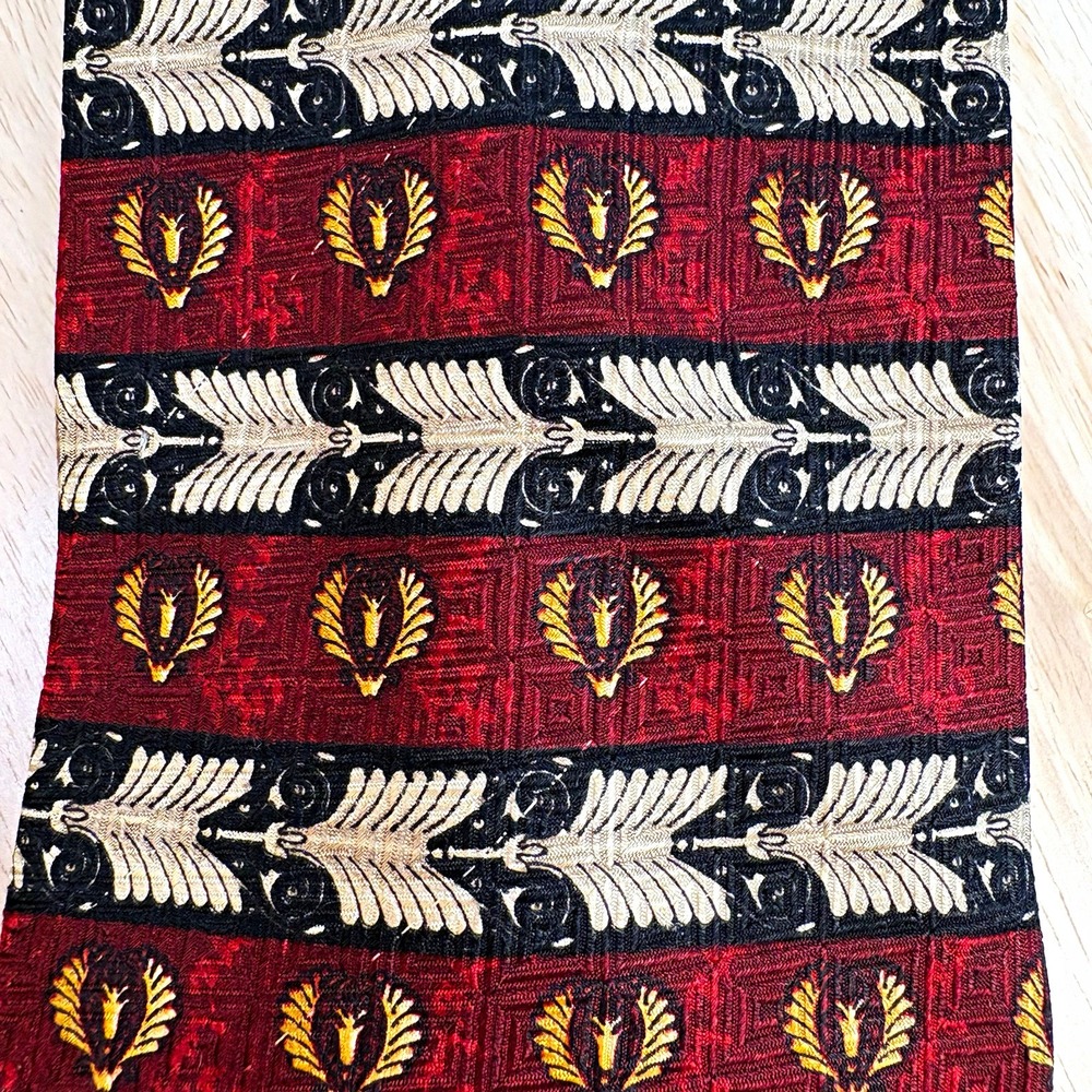 Robert Talbott Mens Red Black Gold Feather Arrow Woven Silk Tie Best of Class